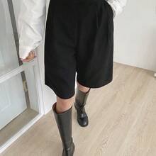 High Waist Slant Pockets Shorts Fall - Negro - Ver 9