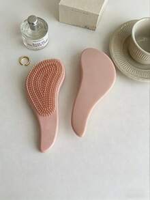 1pc,Minimalist Pink And Gray Padded Hairbrush With Handle, Unisex, Painless Hair Combing, Marble Massage Comb, Wet And Dry/Anti-Hair Loss Comb, Portable Scalp Massage Comb, Lightweight Travel Comb - Multicolor - View 3