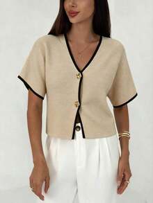 Cárdigan delgado de mujer con contraste de color retro, adecuado para salidas, estilo callejero, aeropuerto, vacaciones en la playa, viajes al trabajo, fiestas de boda, festivales, estilo bohemio, romántico y elegante - Multicolor 2 - Ver 9