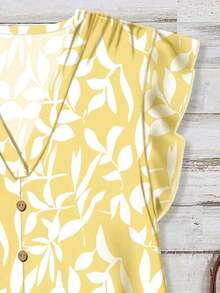 Camisa de mujer casual y minimalista con estampado botánico, adecuada para el verano - Amarillo - Ver 3