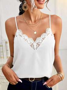 Frenchy Camiseta suelta de encaje con contraste para mujer - Blanco - Ver 6