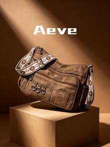 Bohemian Style Women's Crossbody Bag, Multi-Pocket Zipper Closure, Vintage Elegant Streetwear Shoulder Bag, Lightweight Outdoor Portable Square Bag, Fits Phone Camera Coins Cosmetics, Casual Chic Tote, Soft Solid Color Minimalist PU Leather, Polyester Lining, Suitable For Travel, Vacation, Party, Business Trip, Mommy Bag, Detachable Shoulder Strap - Rust Brown - View 8