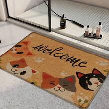 1pc Cat Pattern Printed Linen Kitchen Rug, Doormat, Bath Mat, Hallway Mat, 3D Printed Rectangle Carpet For Living Room, Bedroom, Corridor, Bathroom, Laundry Room - Polyester Rug For Indoor And Outdoor Home Decor - Multicolor - View 1