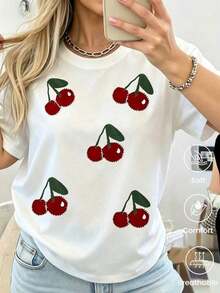 180 g Hecho en México, Moda Primavera/Verano 2026 Camiseta de manga corta, Estampado de dibujos animados, Estilo para parejas, Ropa interior/exterior, Cuello redondo informal para la oficina, Top unisex de una pieza - Blanco - Ver 8