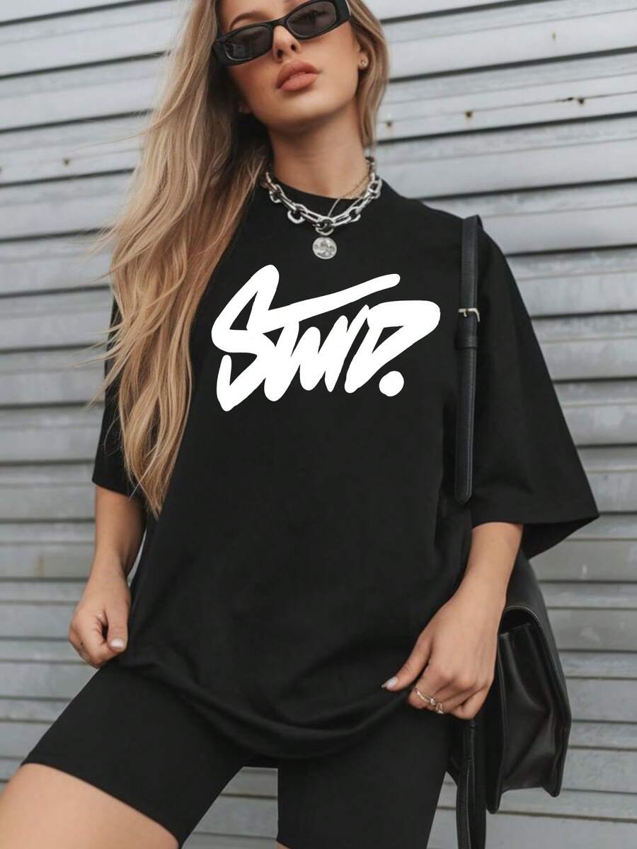 1 Piece 180g Women's T-Shirt, Men's Casual Cotton Crew Neck T-Shirt. Women's Sports T-Shirt. Designed By Y2K Generation Artists In The Bababask Style, Made From 100% Pure Cotton. Creative Cartoon Pattern Design, Comfortable Short Sleeves - 黑色3 - 查看 1
