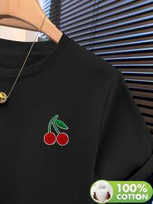 Women's 100% Cotton Embroidered Short-Sleeved T-Shirt With A Round Neck, Made From Soft, Skin-Friendly, Breathable, And Comfortable Fabric. Ideal For Year-Round Wear, Perfect For Casual Outings, Machine Washable, And Ideal For Art And Design Lovers With A Unique Style. - 黑色 - 查看 5