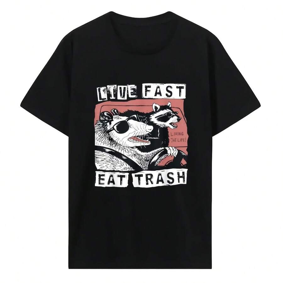 Camiseta de moda divertida Possum Raccoon Live Fast Eat Trash Street Cats Squad, camiseta informal de calidad increíble, camisetas de Hip Hop 62483 - forma - Ver 1