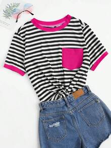 Camiseta ringer de rayas con bolsillo - Multicolor 2 - Ver 1