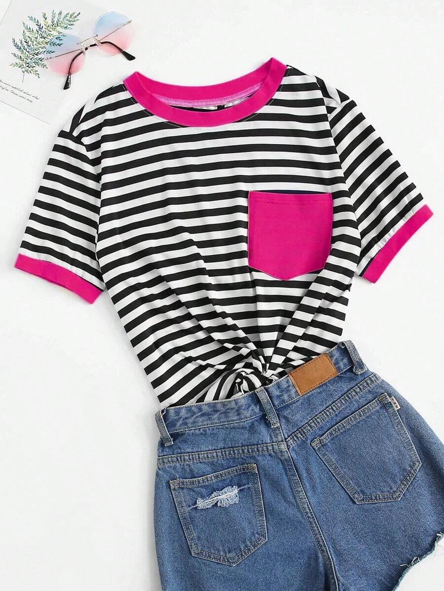 Camiseta ringer de rayas con bolsillo - Multicolor 2 - Ver 1