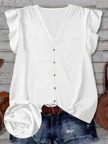 Camisa casual de vacaciones para mujer, diseño minimalista adecuado para el verano, blusa con estampado floral diminuto, camisa de verano para mujer, conjunto de vacaciones para mujer - Blanco - Ver 1