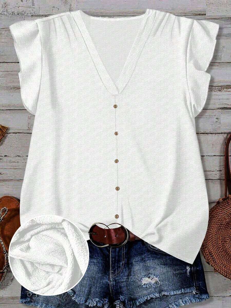 Camisa casual de vacaciones para mujer, diseño minimalista adecuado para el verano, blusa con estampado floral diminuto, camisa de verano para mujer, conjunto de vacaciones para mujer - Blanco - Ver 1