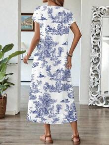 Vestido casual de mujer con estampado floral y manga corta, ideal para vacaciones de verano - Multicolor 4 - Ver 2