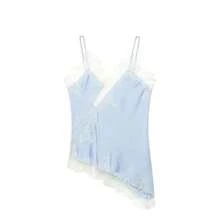 Seelio Nuevo Top de estilo lencería sexy con decoración de encaje, estilo europeo y americano, para mujer, color negro, para verano - Azul - Ver 1