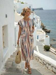 Vestido casual de mujer con estampado floral y manga corta, ideal para vacaciones de verano - Multicolor 8 - Ver 6