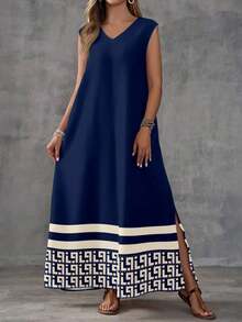 Vestido sin mangas con estampado geométrico para mujer - Multicolor 10 - Ver 4