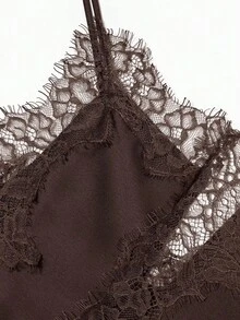 Seelio Nuevo Top de estilo lencería sexy con decoración de encaje, estilo europeo y americano, para mujer, color negro, para verano - Marrón - Ver 10