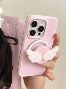 1个少女风推拉可爱波点翅膀磁吸伸缩手机桌面支架，适合作为春季复活节生日礼物送给姐妹、女友和同学，粉色/蓝色可选 - 翅膀 - 查看 2
