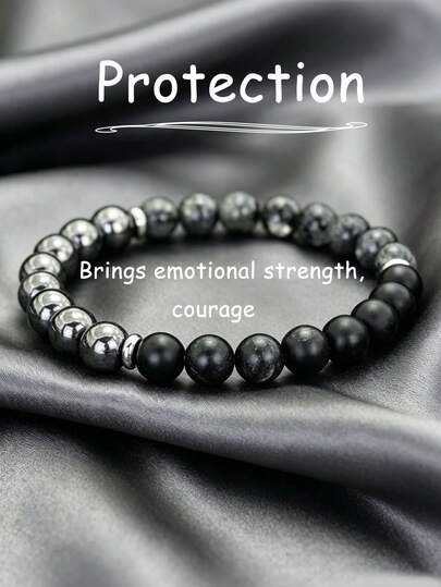 YAUKIA Men'S Natural Obsidian & Hematite Protection Bracelet , Stretch Bracelet , Balance , Courage , Yoga Vintage Jewelry Parts Gifts And Birthday Gifts