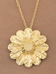 SUPBORA 1pc Fashionable Silver/Matte Gold Large Bohemian Style Metal Flower Pendant Necklace - Gold and Silver - View 9