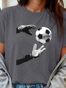 Camiseta de manga corta con cuello redondo y estampado de guantes de portero de edición limitada, ropa para mujer. El diseño dinámico del momento de la recepción del portero resalta la energía atlética y la individualidad. Adecuada para entusiastas de los deportes, como regalo para jugadores, regalo de cumpleaños, para eventos de equipo, festivales deportivos universitarios o como atuendo para ver partidos. Casual y elegante, estilo urbano, que muestra el amor por el fútbol y resalta la individualidad única. Tejido cómodo y transpirable, creando un look personalizado. Algodón ligero. - Albaricoque - Ver 11