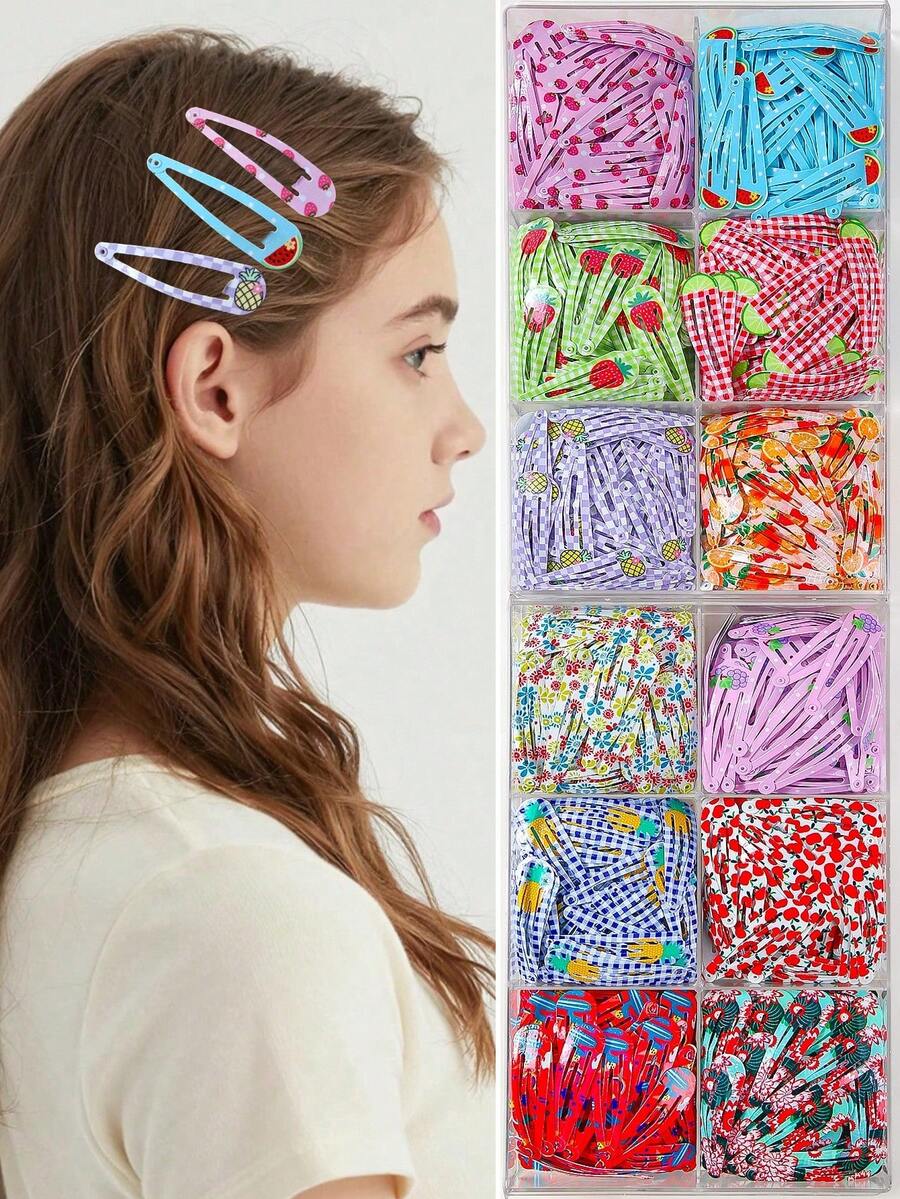 30pcs/Set Girls Colorful Dopamine Print Fruit/Tropical/Flamingo Drip Enamel Cute Princess BB Hair Clips, Suitable For Daily Use - Multicolor - View 1