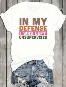PremiumCamiseta divertida para mujer con el eslogan "Mi excusa es que nadie se ocupa de mí" - Camiseta casual de manga corta con cuello redondo, 100% 180GSM, color blanco, estampado de texto multicolor, ropa con humor para fiestas y uso casual, adecuada para mujeres, lavable a máquina, blusa linda. Nueva llegada - Blanco - Ver 1