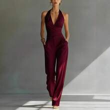 Nuevo 2026 Conjunto Dos Piezas Estilo Francés Color Sólido Top Tirantes con Cuello y Pantalones Pierna Ancha Cintura Alta - lechoso - Ver 6