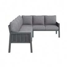 Garden Dining Set, Patio Furniture, 8 People, Corner Configuration, Galvanized Iron, Glass Tabletop, Hand-Braided PE Rope, Including Table, Benches And Sofas, Grey - Grey - View 8