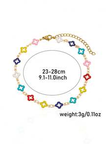 Colorful Enamel Four-Leaf Clover Anklet, Suitable For Girls' Daily Outings, Best Gift For Friends (Random Clover Color) - Multicolor - View 3