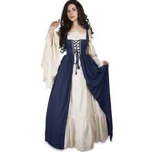 Retro Renaissance Court Dress From The Middle Ages With Lace-Up Waist, Costume For Stage Performances - Blue [skirt + Vest + Ribbon] - View 4