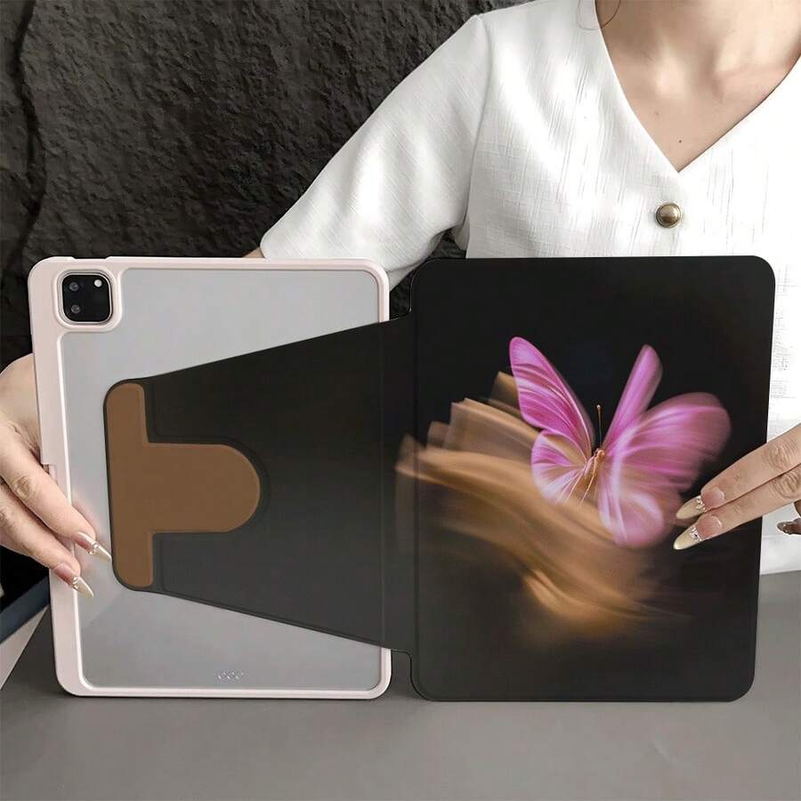 1个360°旋转粉色蝴蝶印花平板电脑保护套，带笔槽，兼容iPad第十代10.9英寸（2022款）/Air 13(M3 2025)/Air 11(M3 2025)/Air 11(M3 2025)/11(A16 2025)，兼容OPPO平板电脑、华为Mate平板电脑、vivo平板电脑、荣耀平板电脑和联想小新平板电脑。 - 彩色 - 查看 1