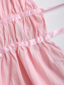 Conjunto de 2 piezas estilo francés relajado con camiseta sin mangas de cintura ceñida y pantalón ancho de pierna holgada, un conjunto de moda para mujeres - Rosa - Ver 5