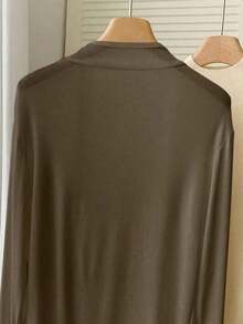 Chaqueta ligera de mujer de unicolor, de manga larga y con abertura frontal casual - Marrón - Ver 3