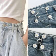 2pcs No-Sew Adjustable Jeans Buttons - Reusable, Invisible Waistband Tightener For Pants & Clothes, Durable Metal - Black Pearl 2-piece Set - View 3