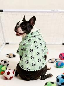 LUCKIE PAL 1pc World Cup Football Print Dog Pajamas, Casual Fashionable Pet Shirt With Buttons, Suitable For Cats And Dogs Indoor And Outdoor - Green - View 2