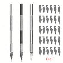 金属雕刻刀和切割工具套装 - 适用于木雕、剪纸、陶艺创作 - DIY 手工艺品、书法、石版画 - 学生艺术家雕塑和精密切割 - 3雕刻刀+30刀片 - 查看 11