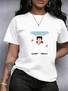 Camiseta para Mujer Estampado de diseño floral, letras, meeple figura de juego de mesa y texto, estilo Retro deportiva casual de manga corta y cuello redondo, Urbana versátil para mujer, Talla Grande, cuello redondo cómoda, prenda de manga corta de Cuello Redondo Ropa, para Entrenamiento y Uso Casual, Secado Rápido, versátil cuello redondo, cómoda suave - Blanco - Ver 11