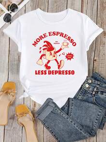 1 camiseta con estampado de una taza de espresso de dibujos animados, 180g 100% algodón - Blanco - Ver 2