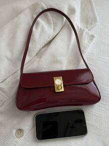 New Summer Phone Pouch, Glossy Underarm Bag, Small Backpack - Burgundy - View 4