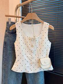 Elegante Blusa de Verano de Lunares Vintage con Decoración de Perlas para Mujer, Blusas Elegantes para Mujer, Atuendos de Trabajo para Mujer, Blusas de Verano para Mujer, Últimas Blusas Lindas para Mujer, Nuevos Llegados, Blusas Casuales El - Blanco - Ver 1