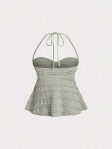 Tops halter con cordón en el busto de color sólido, estilo Y2K para mujeres - Verde militar - Ver 2