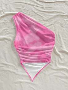 Blusa de estilo vacacional minimalista y casual con estampado floral rosa para mujer, adecuada para el verano - Rosa - Ver 2