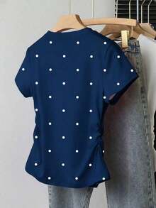 Nuevas llegadas de verano, chaqueta casual versátil, diseño gráfico con rhinestones, camiseta ajustada para mujer, cómoda de llevar, adecuada para uso diario, al aire libre, de compras, citas - Azul marino - Ver 2