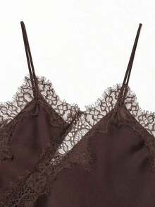 Seelio Nuevo Top de estilo lencería sexy con decoración de encaje, estilo europeo y americano, para mujer, color negro, para verano - Marrón - Ver 5