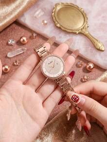 Seiko Reloj de cuarzo para mujer Jinggong Alba, diseño con cristales, estilo minimalista casual, adecuado para uso en verano, esfera de cristal, resistente al agua 50M, elegante y de moda. Un regalo ideal para Año Nuevo y Navidad. - Plateado - Ver 3