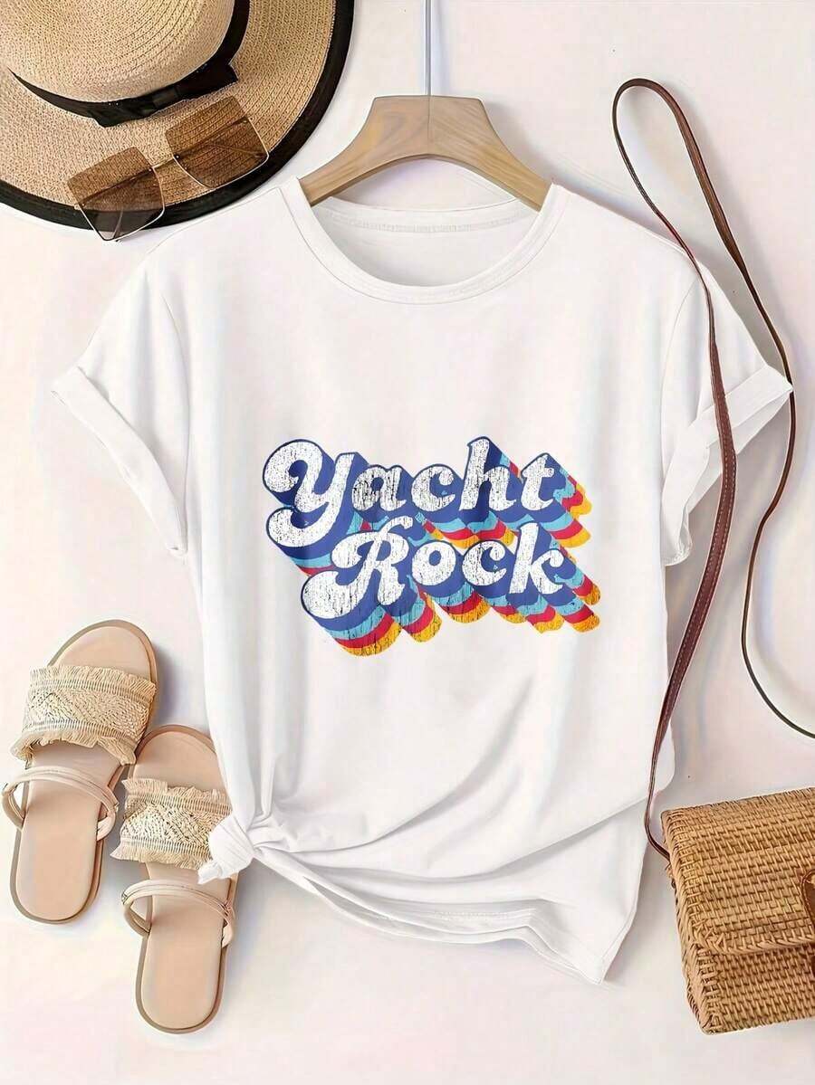 Camiseta Casual de Mujer con Estampado de Ondas Coloridas de Yacht Rock, Adecuada para Todas las Temporadas
Blanco. Adecuado para primavera, verano y otoño. - Blanco - Ver 1