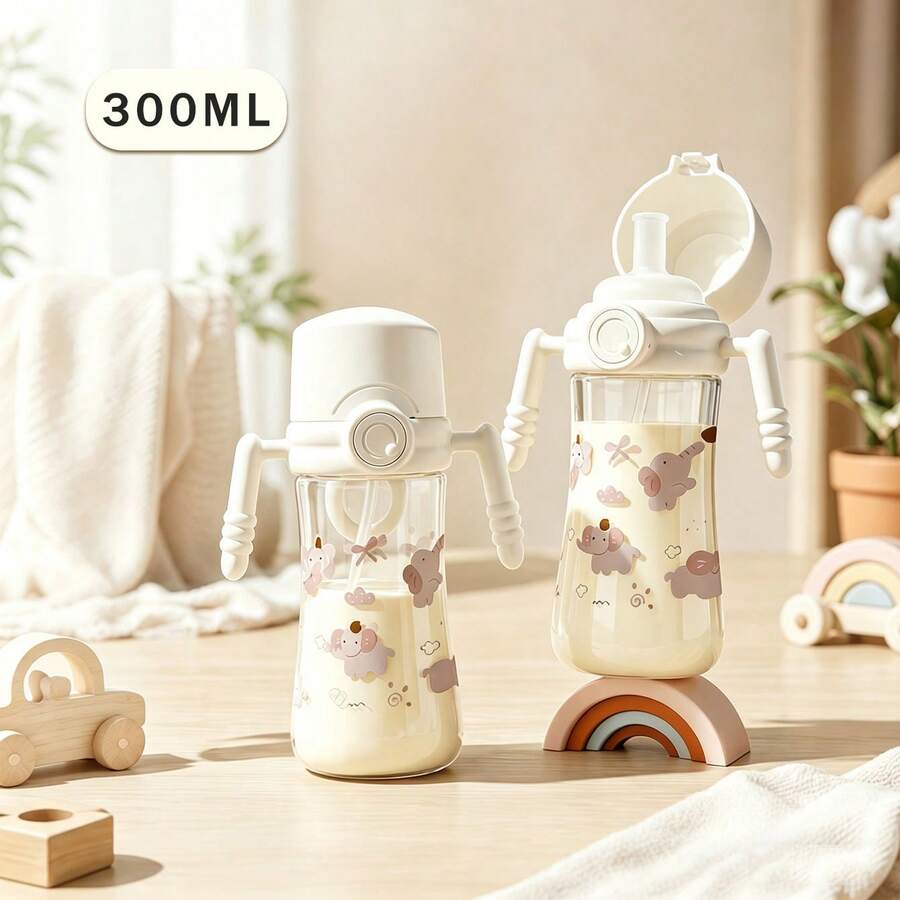 PP材質防脹氣吸管杯附手把，適合嬰兒與幼兒，FDA認證 - 300ml