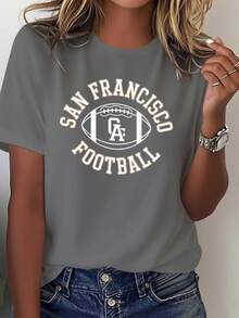 Camiseta de edición limitada para mujer con el del equipo de fútbol de San Francisco, California - Ropa casual pura para fanáticos, con letras doradas y diseño de fútbol, adecuada para todas las estaciones, con elónico SF para los seguidores, hecha de algodón ligero. - Azul - Ver 8