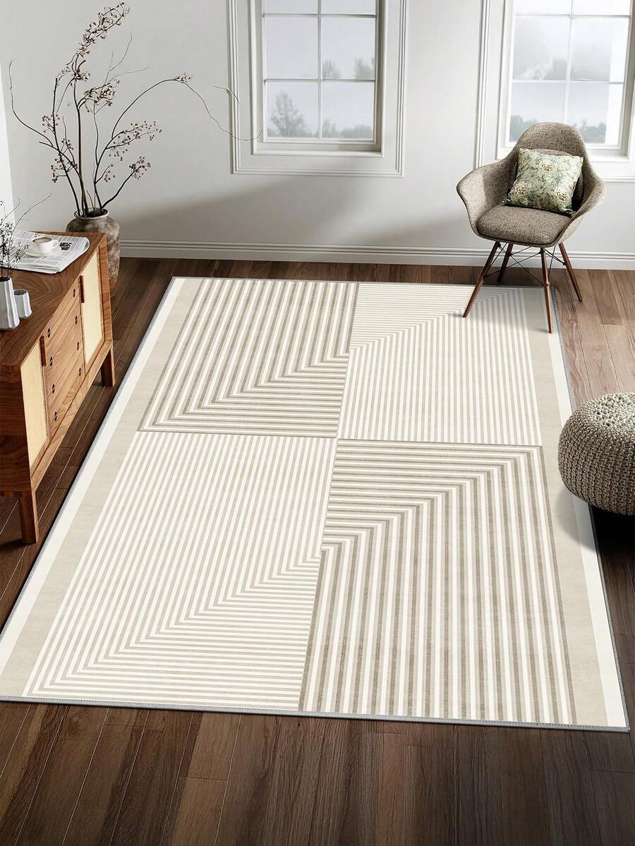 Faux Cashmere Area Rugs For Bedroom, Modern Minimalist Style, Cool Rugs Living Room, 1 Count Home Decor Carpet, Washable Runner Rug, Mat Home Decor For Kitchen, Bathroom, Dining, Fluffy And Simple, Create A Unique, Niche, And Cozy Vibe - Beige - View 1