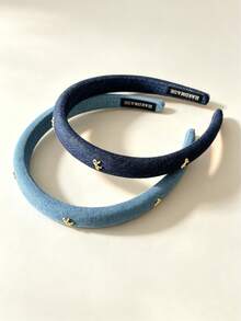 1/2/3pcs Vintage Denim Headbands, Girls Denim Blue Sponge Hairbands With Bow Decoration, Fashion Thickened Sponge Hairbands For Daily Use - Multicolor - View 3